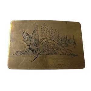 Ampersand Brass Belt Buckle Mens OS Gold Eagle Nature Scene Outdoor Vintage